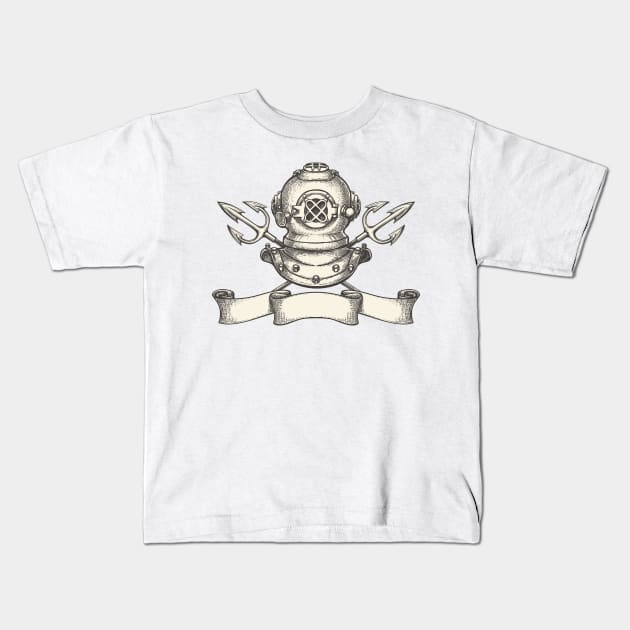 Diving helmet with tridents and ribbon Kids T-Shirt by devaleta